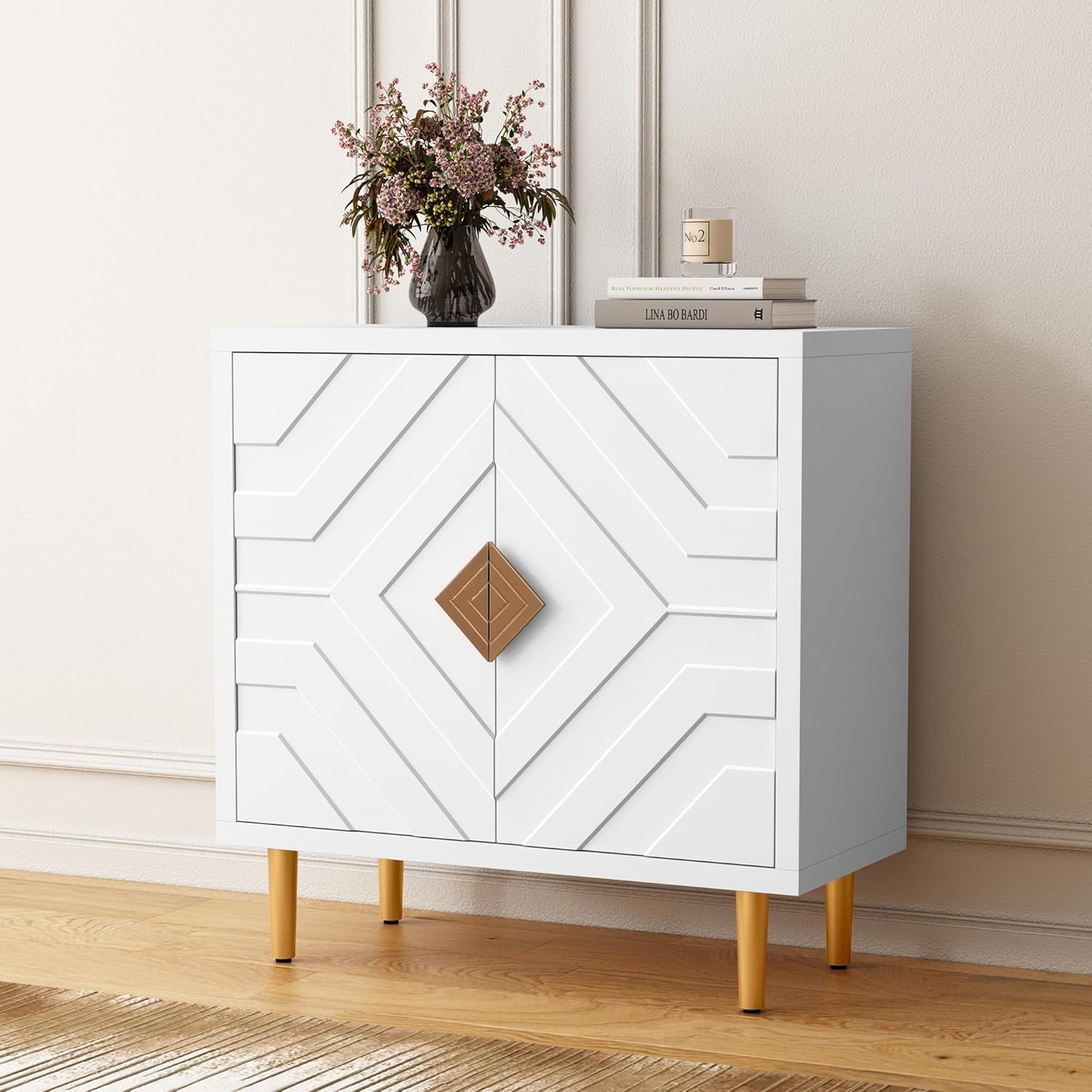 HLR Armario de almacenamiento con 2 puertas, armario decorativo con puertas decorativas en relieve, aparador de gabinete de buffet para sala de