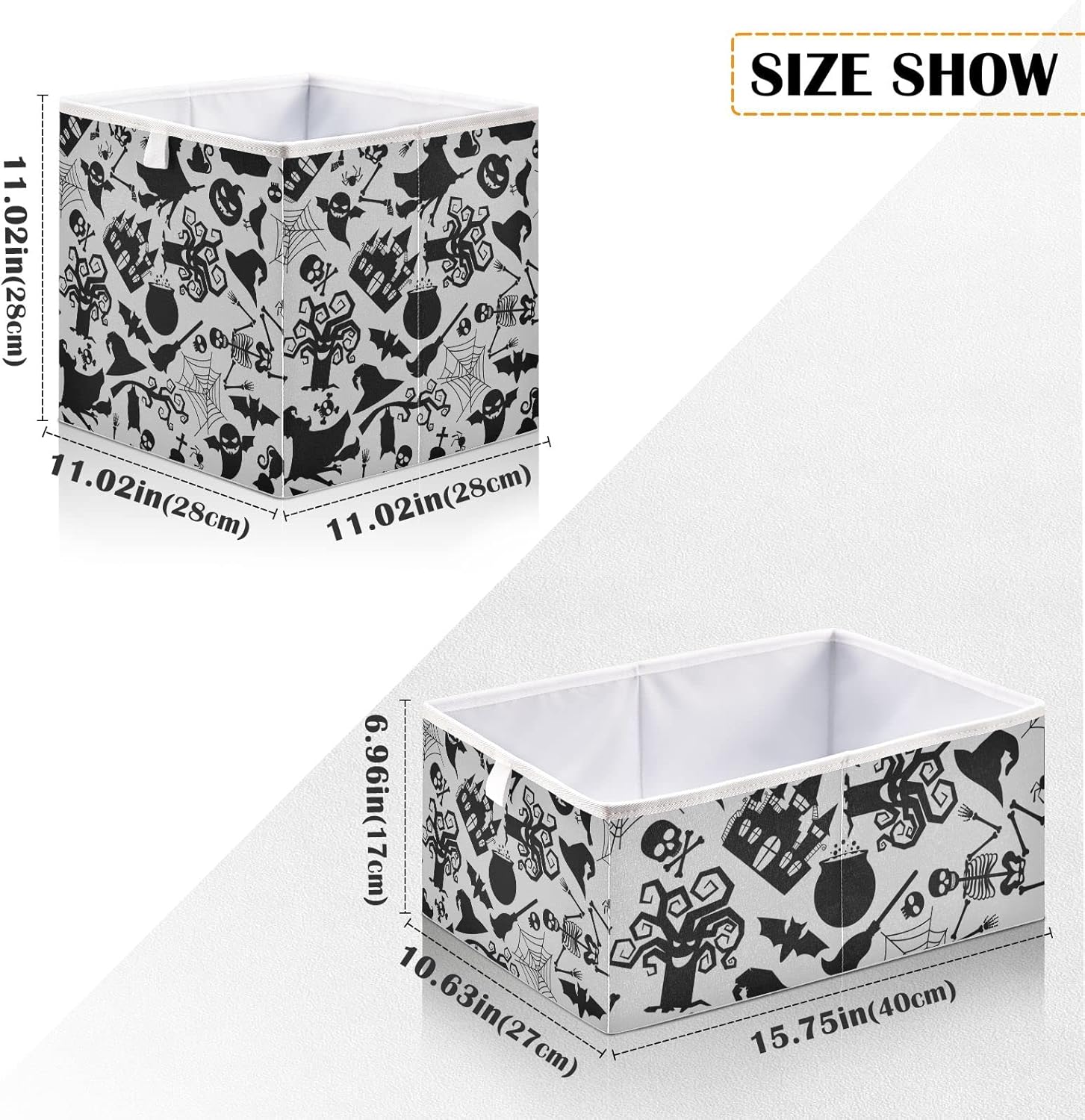 Cesta de almacenamiento rectangular plegable para Halloween, con diseño de calabaza, bruja, caja de juguetes, organizador para armario, estante y