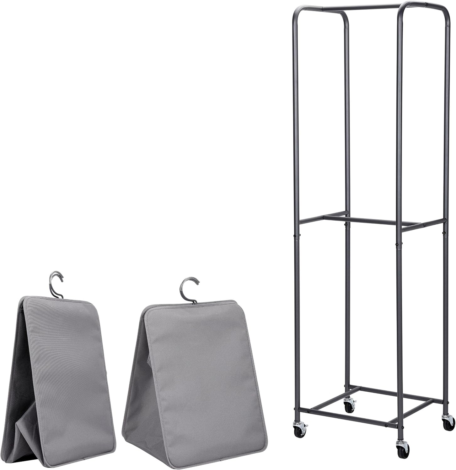 BIRDROCK HOME Clasificador vertical de 2 niveles para ropa sucia – Gris – Carrito con secciones de cesta dobles – Cuatro ruedas – Bolsas de ropa