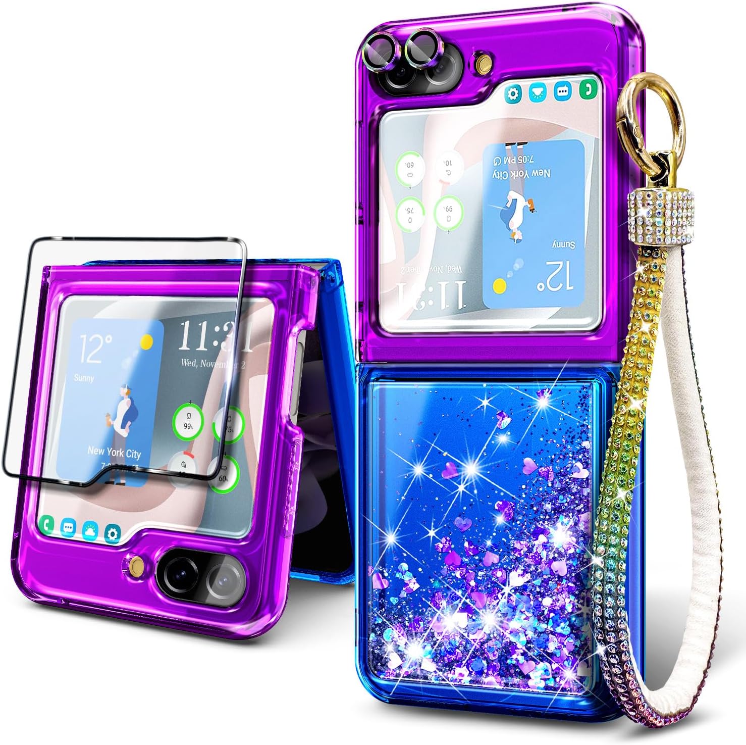 NGB Supremacy Funda para Samsung Galaxy Z Flip 5 (5G 2023) con protector de pantalla de vidrio templado, protector de lente de cámara, cordón de