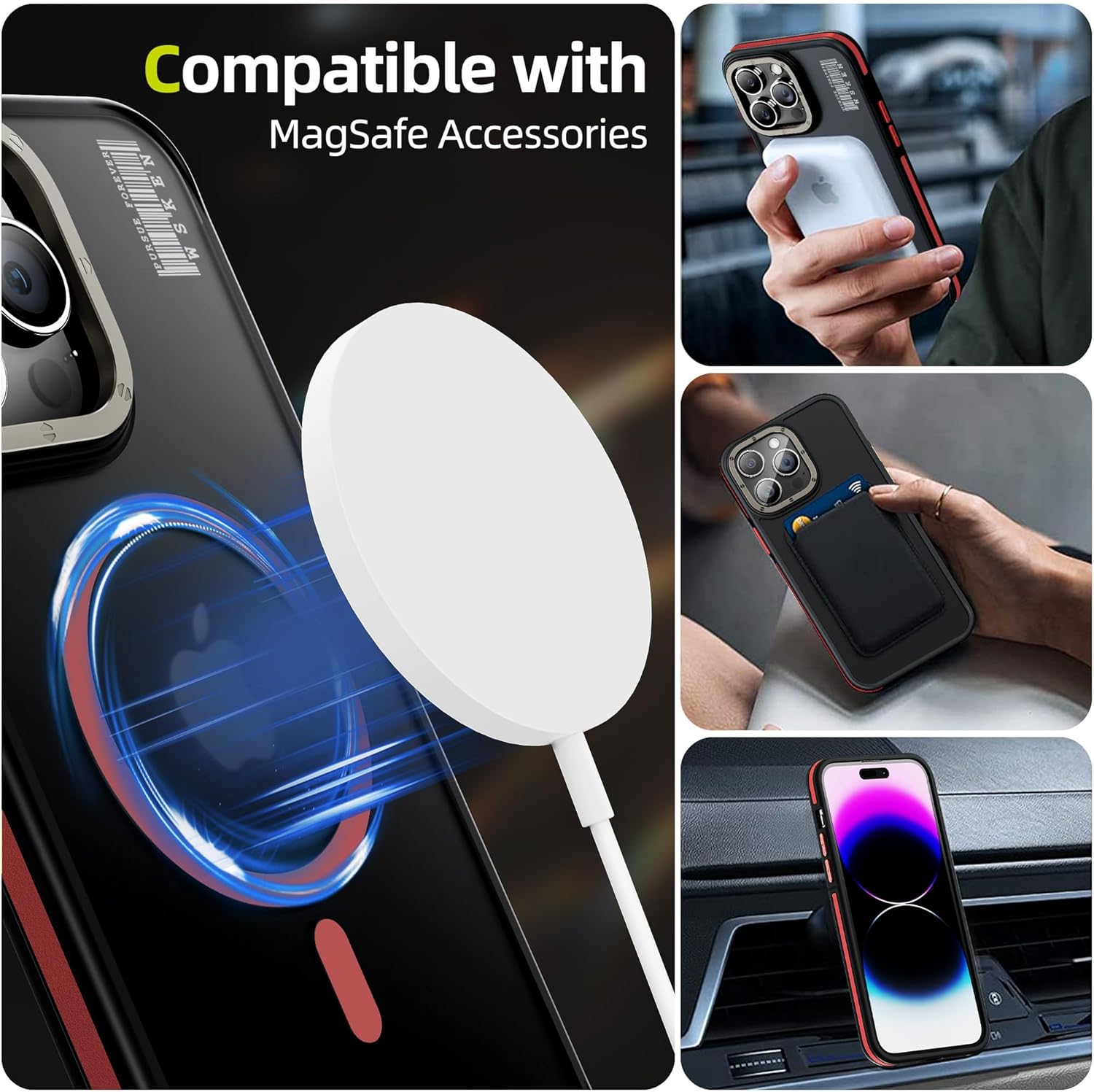 WSKEN Funda magnética para iPhone 15 Pro Max compatible con MagSafe agradable a la piel protección de marco de lente de cámara de metal Funda