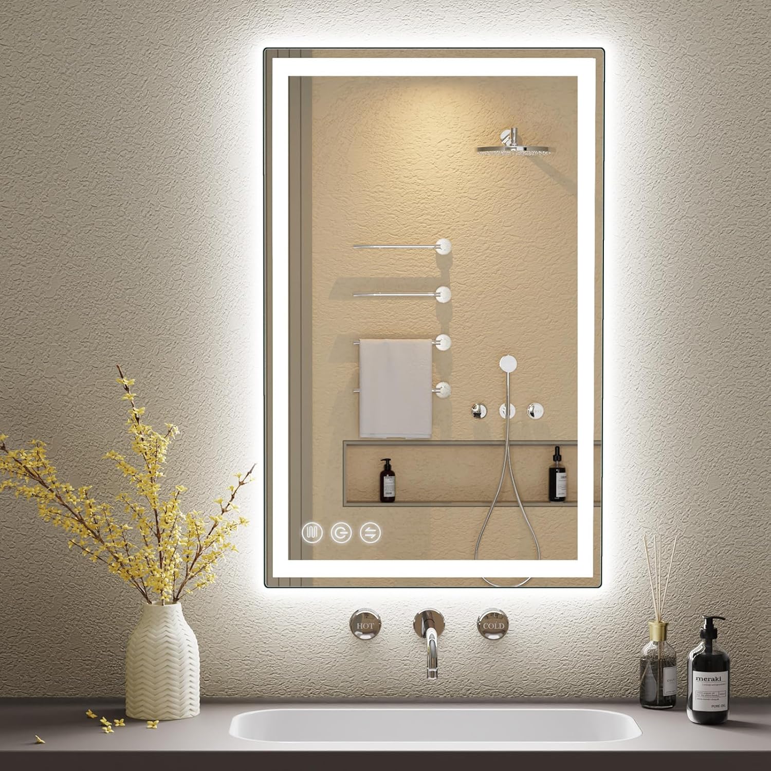 Espejo de baño LED para pared, espejo inteligente de 24 x 40 con luces, espejo LED frontal y retroiluminado para baño, certificación UL, CRI