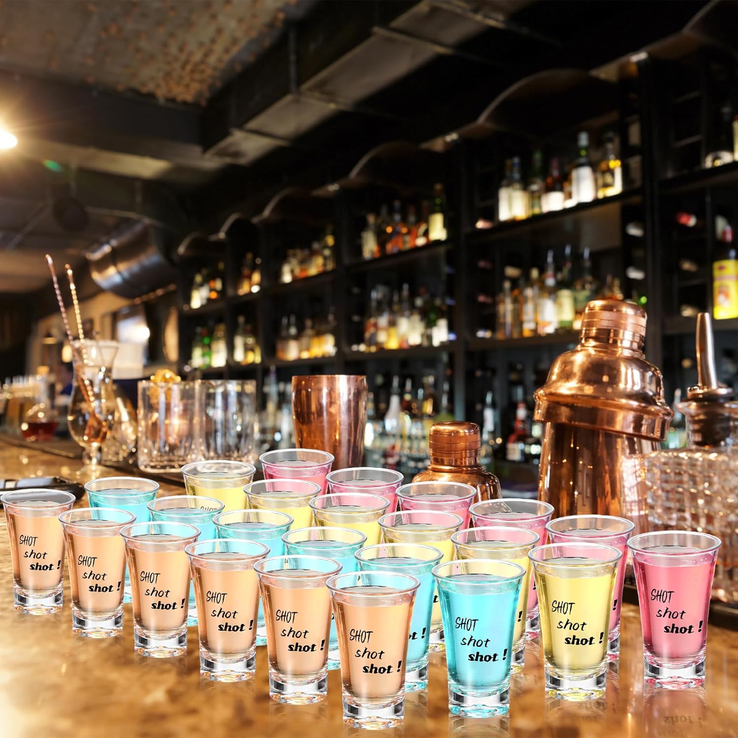 24 vasos de chupito de 1.2 onzas, coloridos vasos de chupito de acrílico con fondo pesado, vasos de chupito divertidos de plástico para licores de