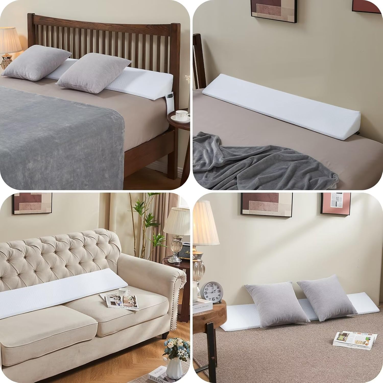 Almohada de cuña de cama de tamaño individual (39 x 10 x 6 pulgadas) para cabecero, relleno de huecos de cama, colchón de fideos, almohada de cuña