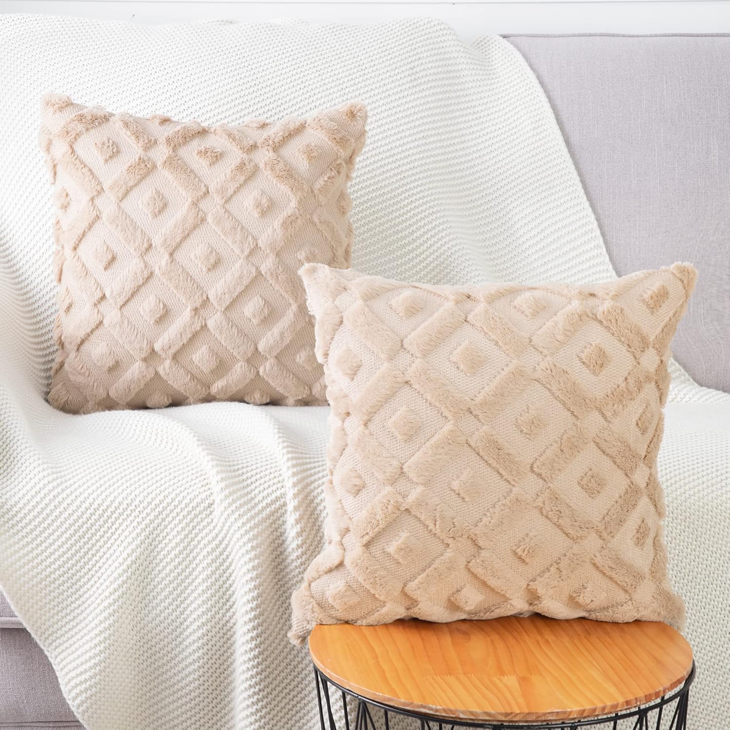 MADIZZ – Juego de 2 fundas para cojín de terciopelo y de lana corta, afelpado suave de lujo para decoración de sofá, dormitorio, cuadradas, 20 x 20