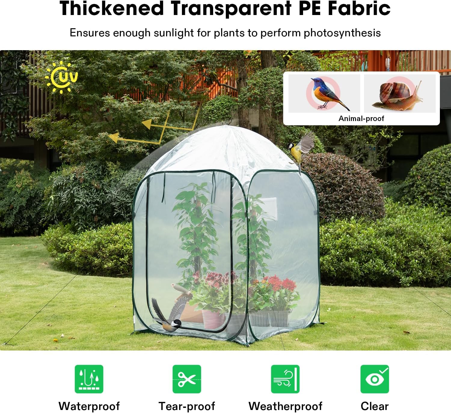 VIVOSUN Invernadero portátil de 39 x 39 x 63 pulgadas, con cubierta de PVC y base desmontable, desplegable y plegable instantáneo, mini invernadero