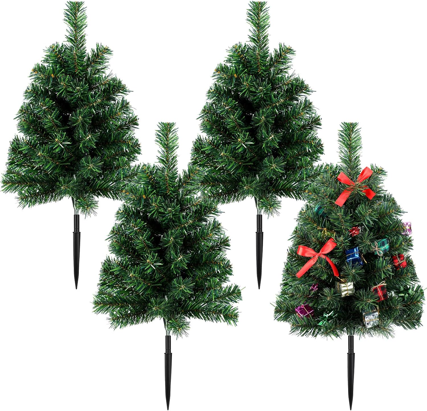Hiboom 4 piezas de árbol de Navidad artificial de 24 pulgadas, estaca de jardín de Navidad, impermeable, verde, decoración de Navidad para