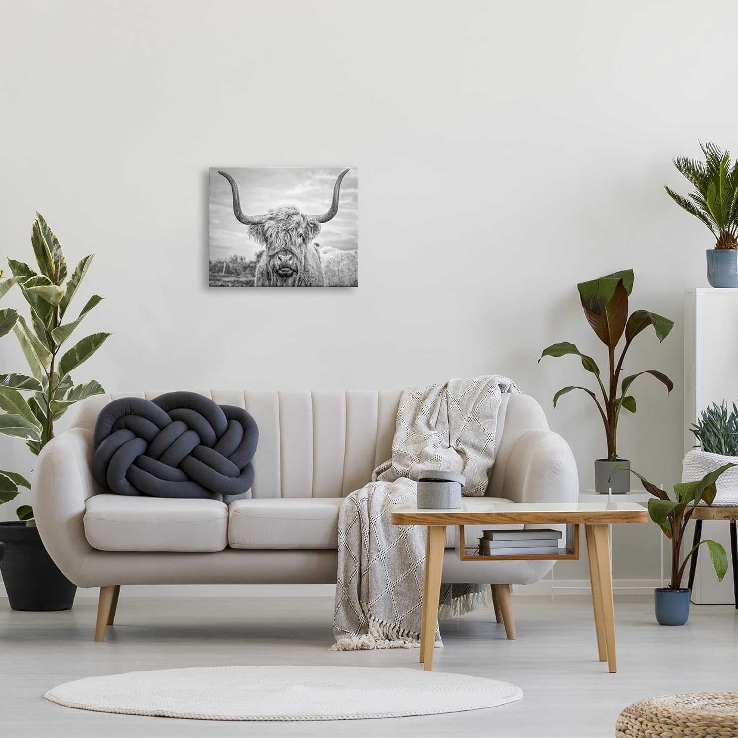 Stupell Industries Lienzo decorativo para pared, diseño de vaca de las tierras altas en blanco y negro por Joe Reynolds, 16 x 20 pulgadas