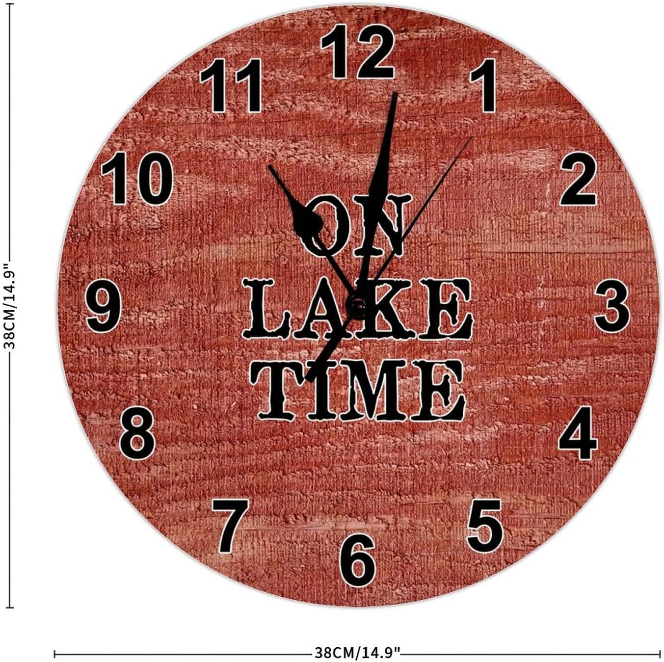 On Lake Time – Reloj de pared rústico de jubilación, madera de granero envejecida roja, de 15 pulgadas, relojes de pared grandes que funcionan con
