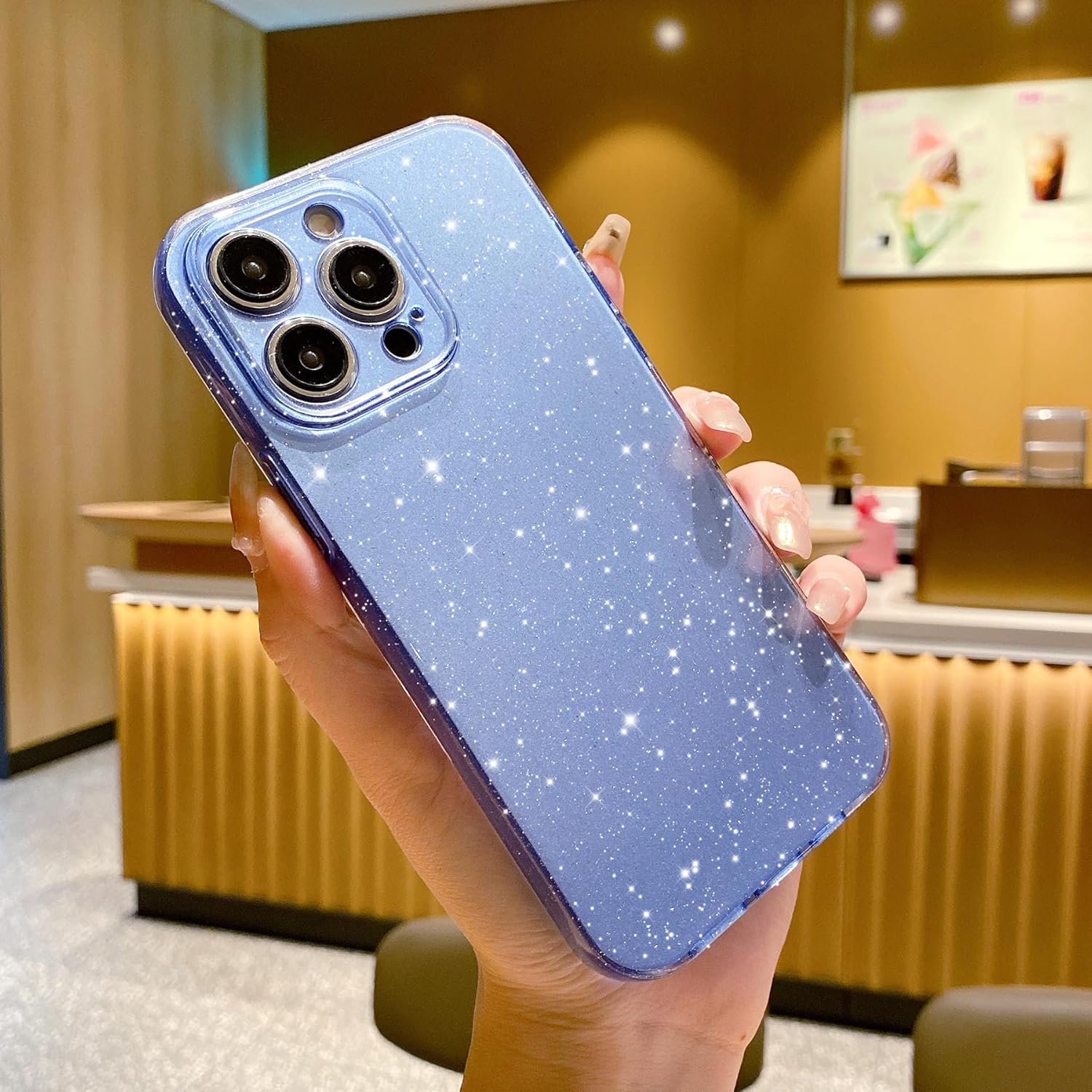 Funda compatible con iPhone 14 Pro Max de 6.7 pulgadas, bonita funda delgada con purpurina, a prueba de golpes, suave, para mujeres y niñas (azul