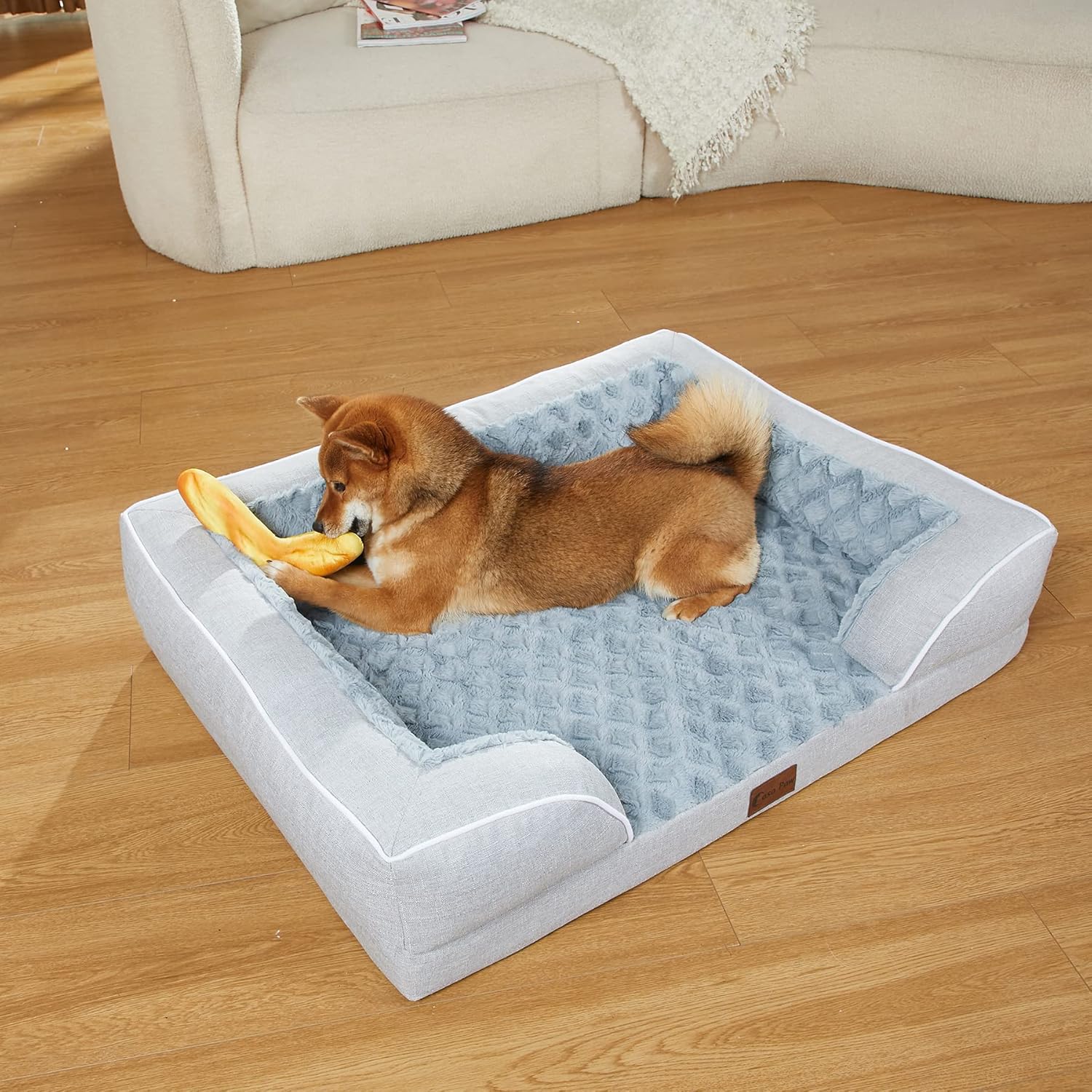Cama grande de espuma viscoelástica para perros con refuerzos, camas refrescantes para perros grandes, cama ortopédica impermeable para perros con