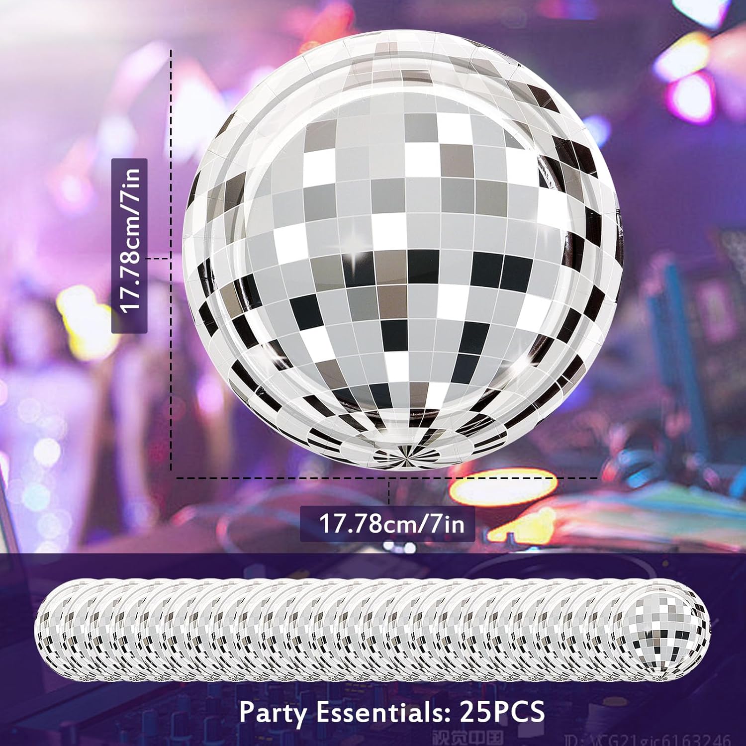 Platos de discoteca 25P, platos de bola de disco de 7 pulgadas, platos de papel de bola de disco plateados para suministros de fiesta de discoteca