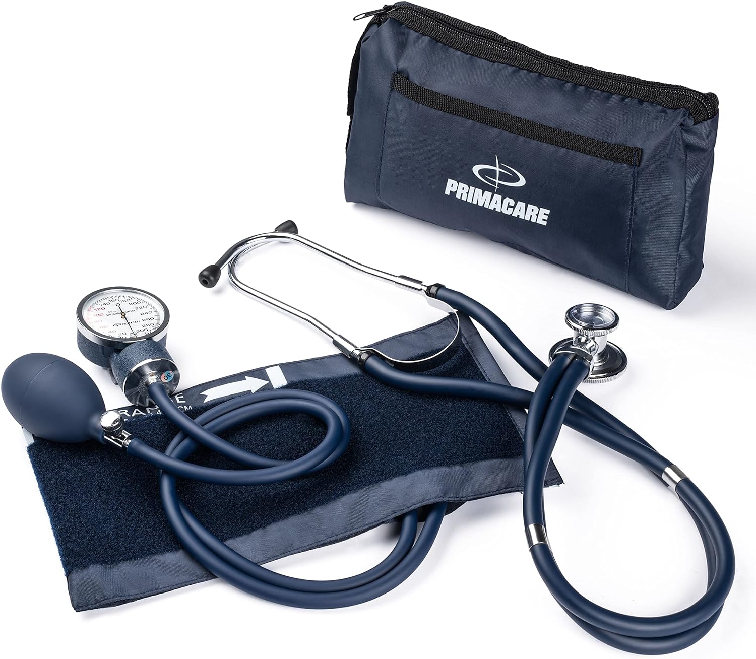 Primacare DS-9181-BL Esfigmomanómetro aneroide profesional y estetoscopio Sprague Rappaport, kit manual de presión arterial con brazalete y estuche