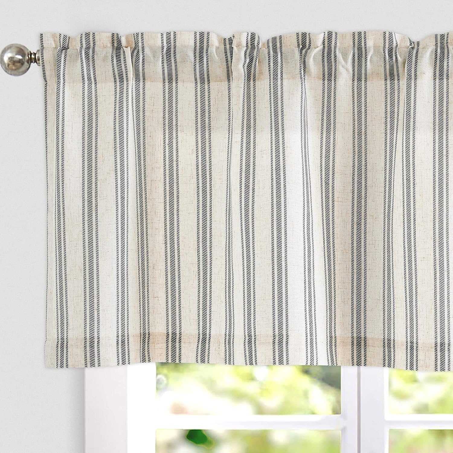 jinchan Cenefa a rayas para ventana, cenefa de lino para ventanas, cenefa de ventana pequeña, cenefa de granja con filtro de luz, cenefa de lino de