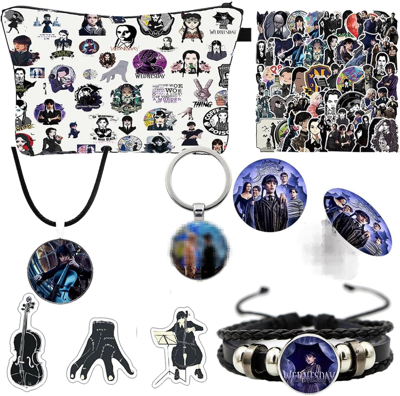 Wednesday Addams – Kit de bolsas de cosméticos para mujeres y niñas, bolsa de maquillaje, regalos para miércoles Addams, fiesta temática, bolsa de