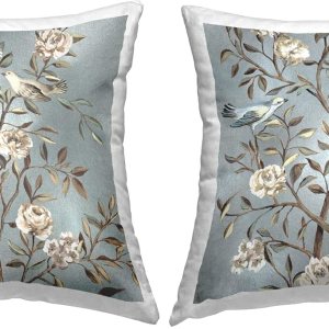 Stupell Industries Reneé Campbell – Juego de 2 almohadas con diseño de ramas florecientes con diseño de pájaros (18 x 18 pulgadas, color azul Stupell Industries Reneé Campbell – Juego de 2 almohadas con diseño de ramas florecientes con diseño de pájaros (18 x 18 pulgadas, color azul