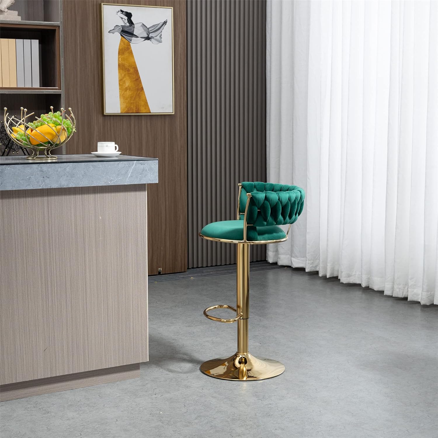 Kakotito Taburetes de bar giratorios de terciopelo de 360 con respaldo bajo y reposapiés, taburetes de bar ajustables, taburete de bar dorado (juego
