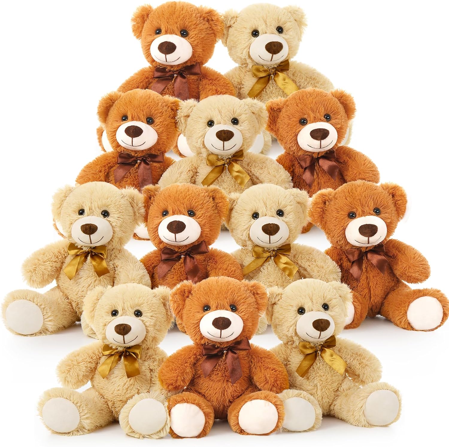 MorisMos Ositos de peluche a granel 12 paquetes de osos de peluche de 14 pulgadas para baby shower, San Valentín, fiesta de boda, marrón claro y