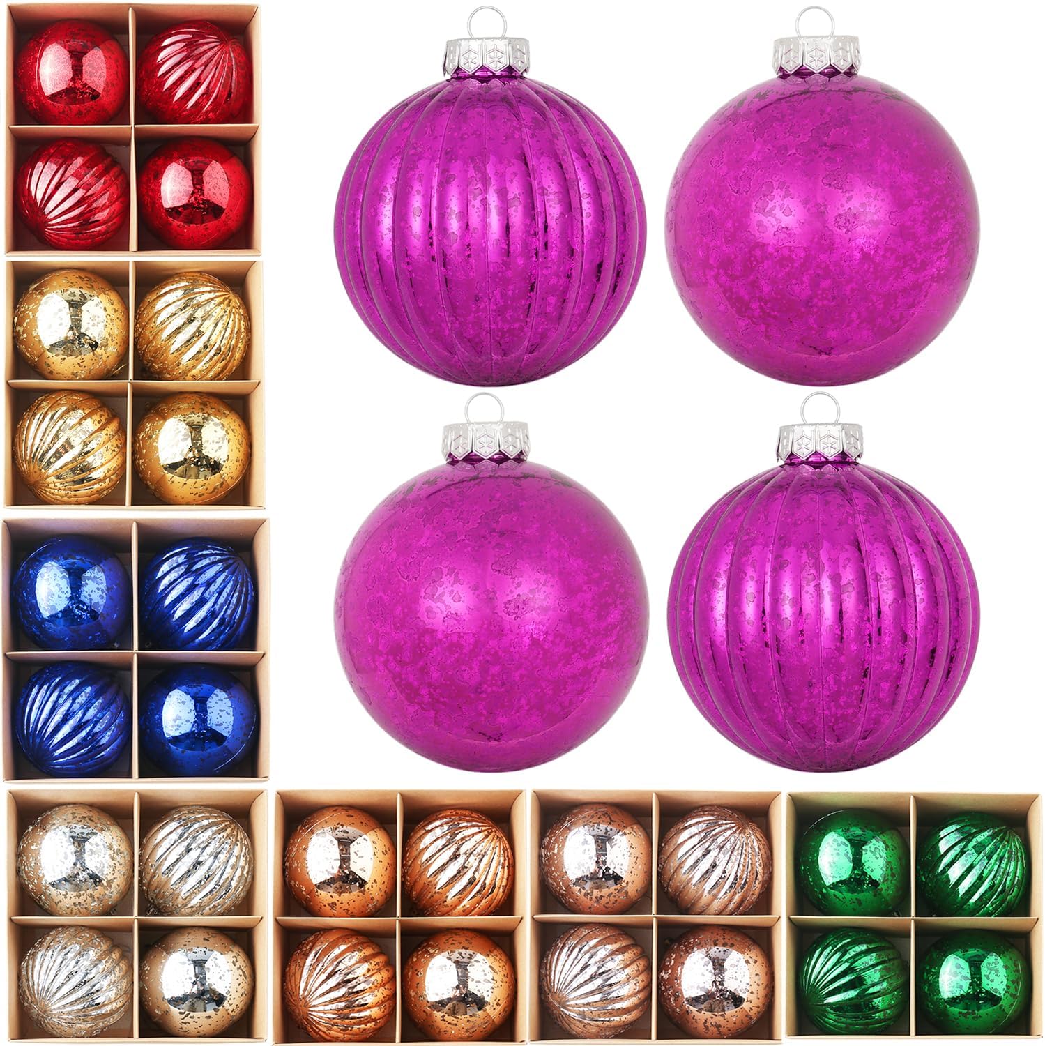 Sunshine – Adornos de bola de Navidad brillantes, adornos gigantes para árbol de Navidad, decoraciones para vacaciones, juego de bolas de mercurio