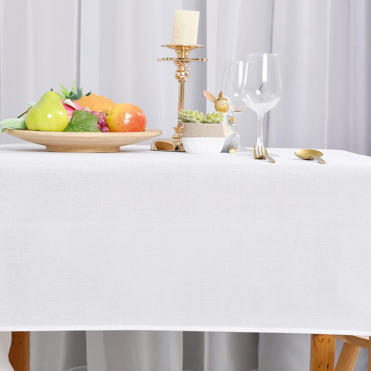 Hiasan – Mantel rectangular de lino sintético – Mantel lavable resistente a las arrugas y a las manchas, para mesa de cocina o comedor, para cenas y