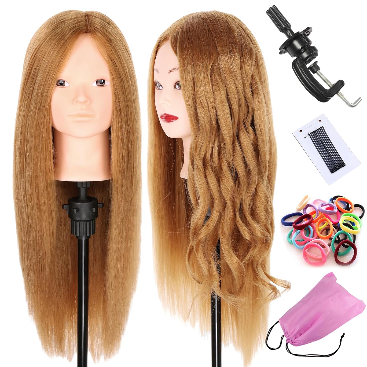 Cabeza de maniquí de 20 pulgadas 60% cabello humano de formación de peinado cabeza maniquí cosmetología cabeza de peluquería entrenamiento de