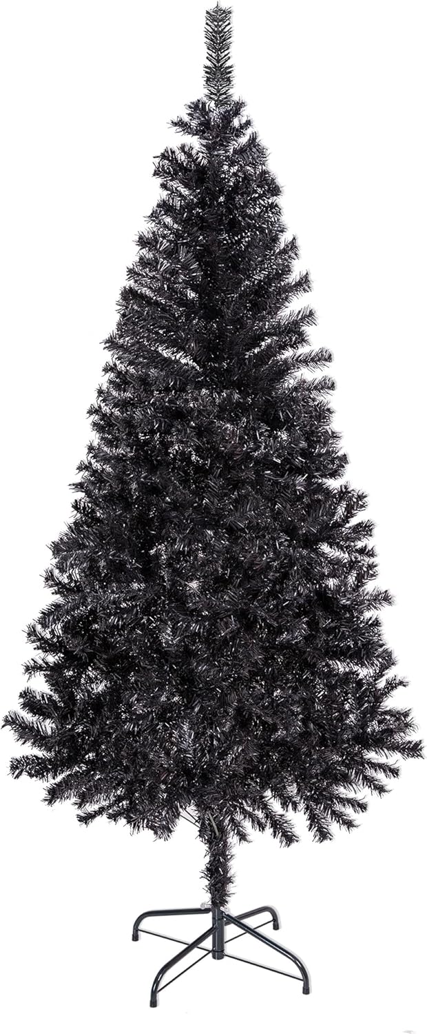 ALDRIMORE&LLY Árbol de Navidad artificial negro de 6 pies con 550 puntas de rama, decoración de Halloween y vacaciones para el hogar y la oficina