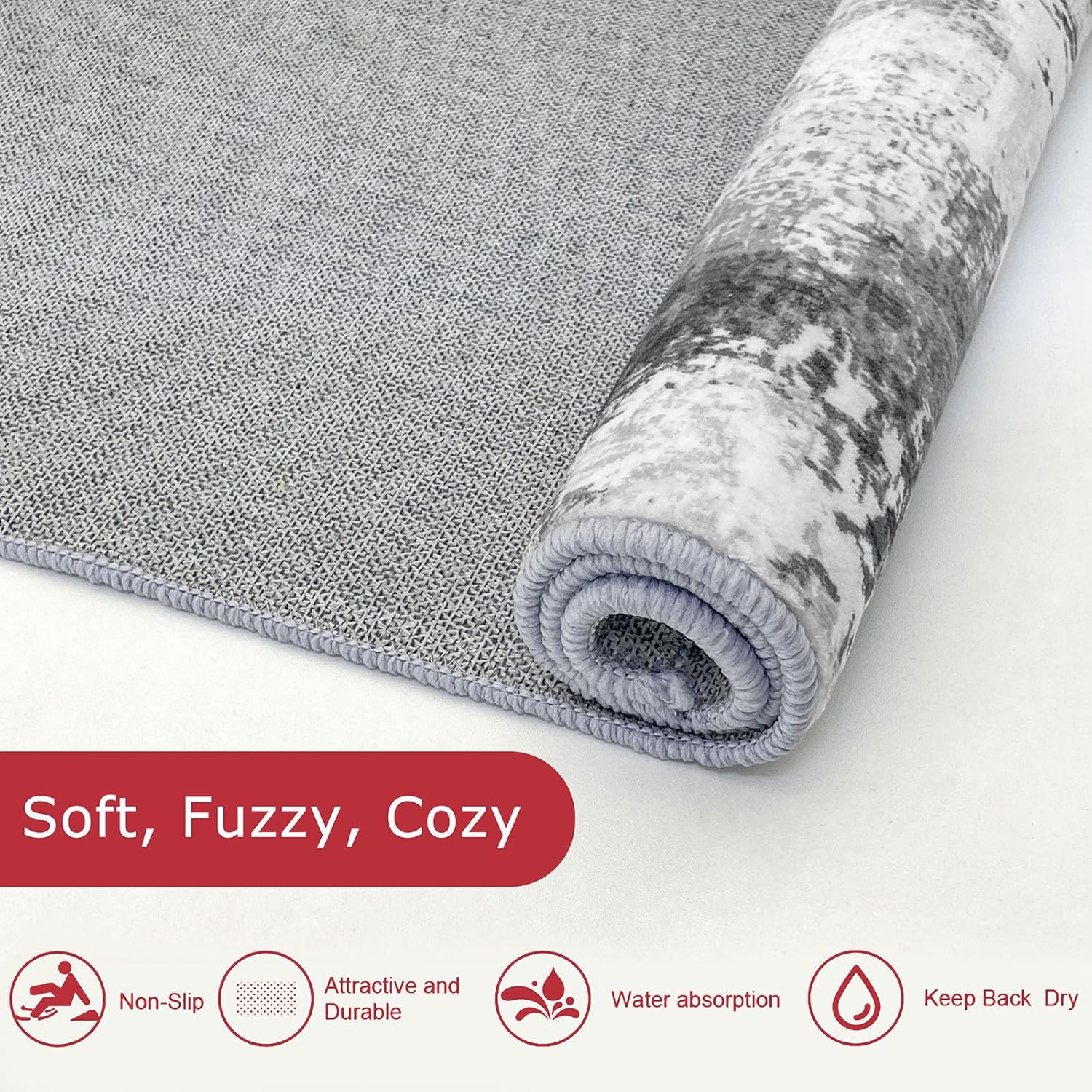 KOZYFLY Alfombra abstracta moderna para pasillo de 2 x 8 pulgadas, color gris, antideslizante, lavable, alfombra de pasillo de lavandería, alfombra