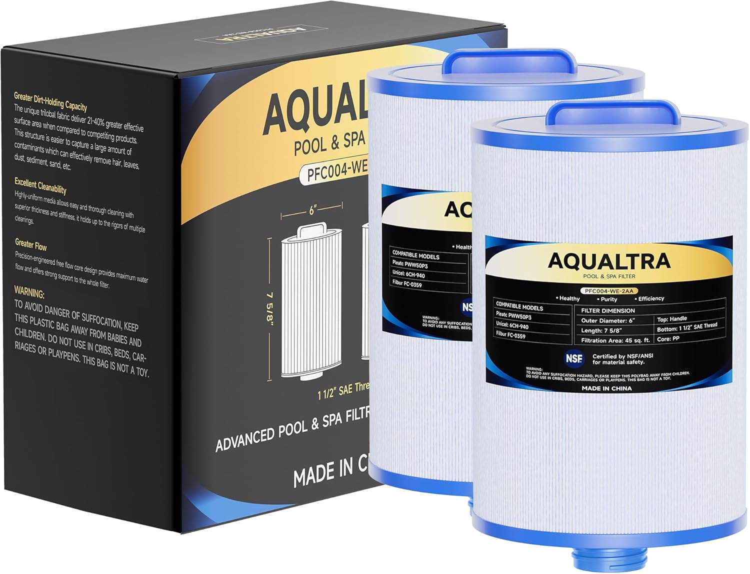 Filtro de spa reemplaza Pleatco PWW50P3 (rosca gruesa de 1 12 pulgadas), Unicel 6CH-940, Filbur FC-0359, Waterways 817-0050, filtro de rosca SAE