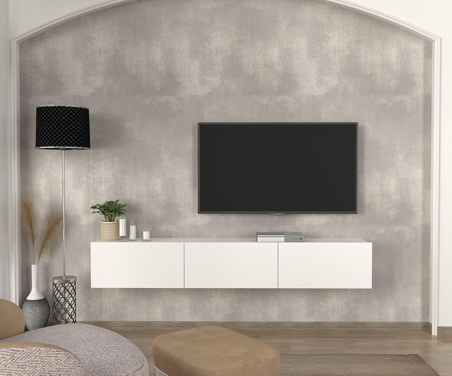 DORPEK Picasso – Soporte de TV flotante para televisores de hasta 78 pulgadas, armario de TV montado en la pared con 2 cajones, mueble de pared para