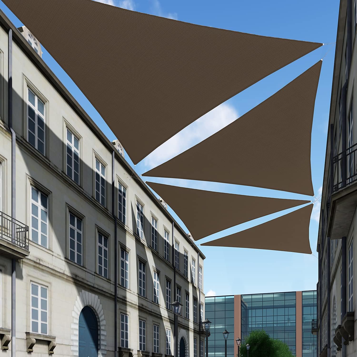Tang toldo de sol, velas de sombra 180GSM HDPE Equilateral Triángulo Permeable Toldo estándar comercial personalizable, Marrón
