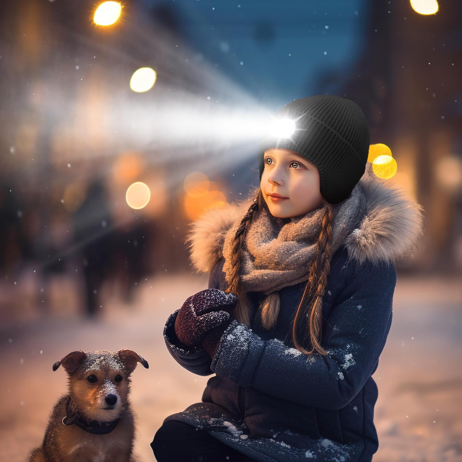 TOUCH TWO Beanie Hat with Light & Ear Flaps, USB Rechargeable LED Headlamp Cap-Winter Hat Stocking Stuffers Gifts
