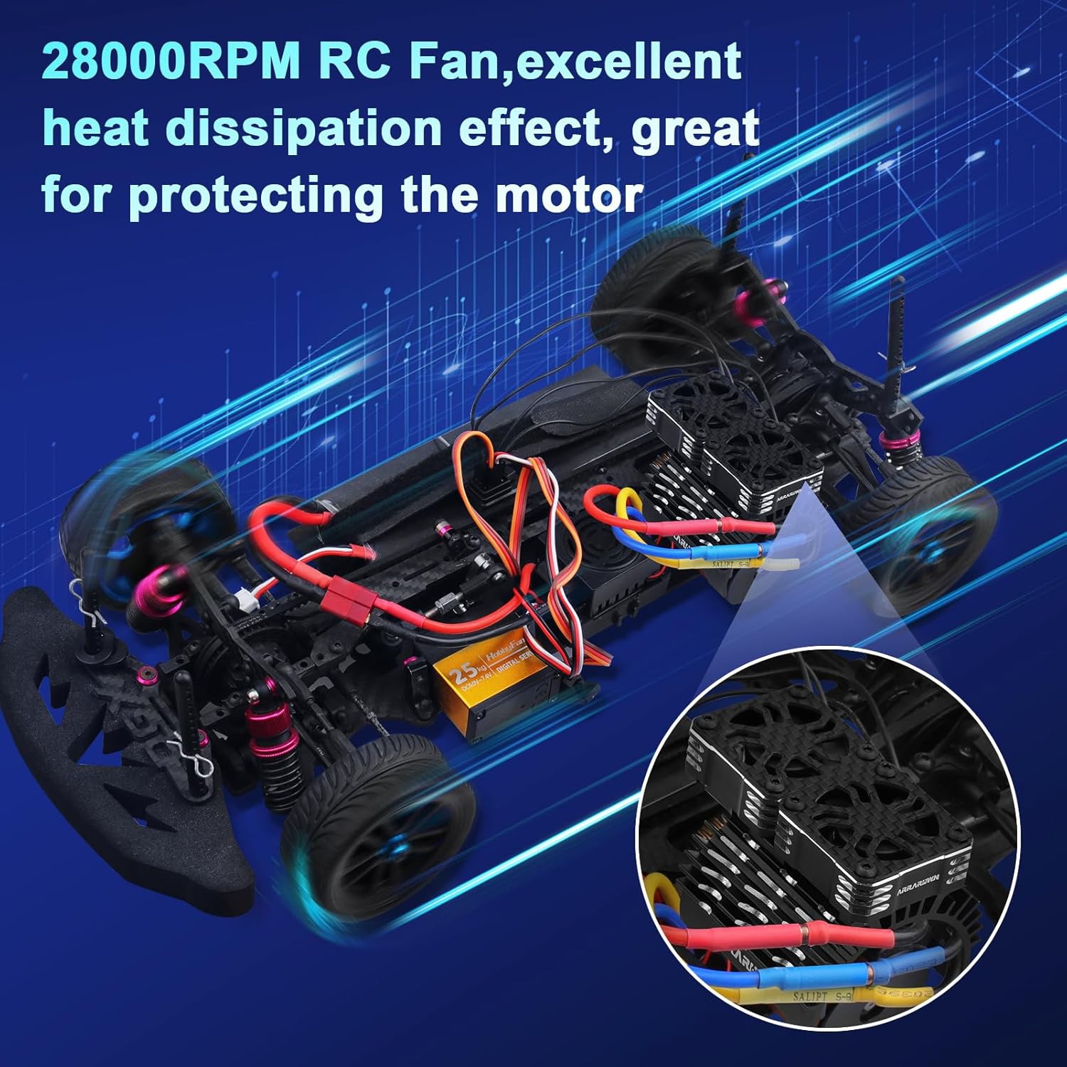 Ventilador de refrigeración de motor RC de 1.181 in con soporte de disipador de calor del motor, piezas de actualización de 28000 rpm, ventiladores
