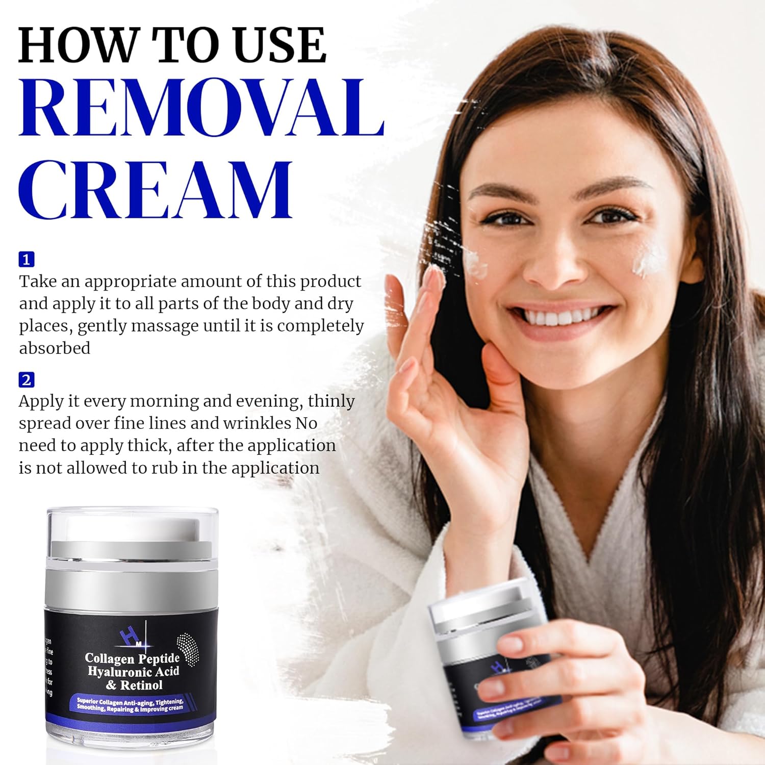 HM – Crema de péptido de colágeno con ácido hialurónico, retinol y vitamina E, antiarrugas y antienvejecimiento, restaura el colágeno a la piel,