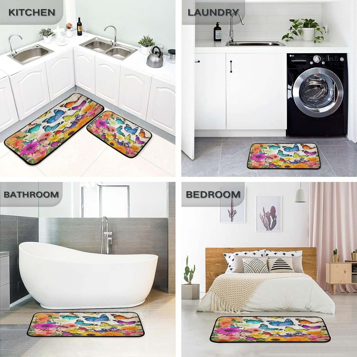 Juego de 2 alfombras de cocina de flores de primavera, diseño de girasol, tapete lavable perfecto para sala de estar, dormitorio, entrada