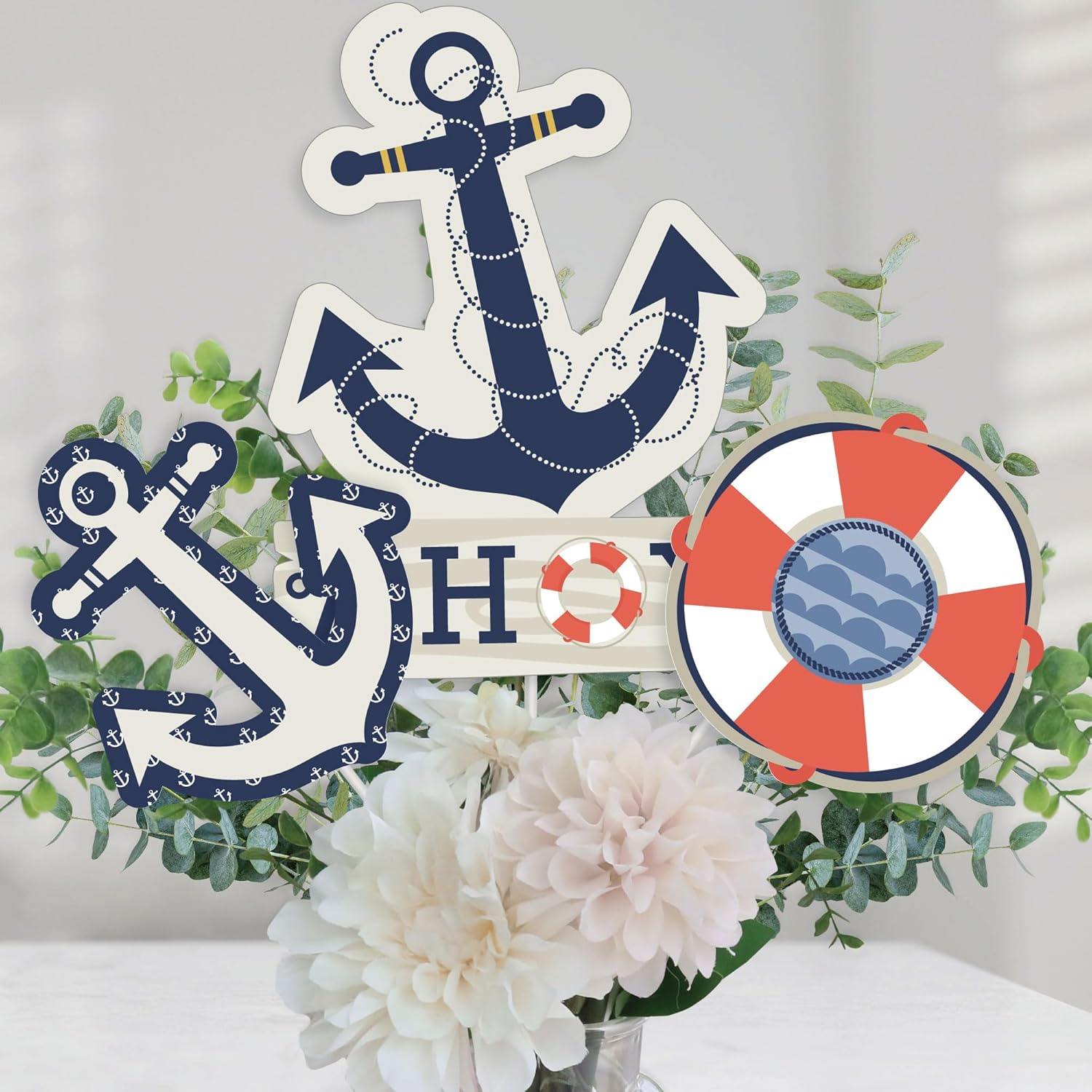 Big Dot of Happiness Ahoy – Juego de 15 palos náuticos para centro de mesa de baby shower o fiesta de cumpleaños