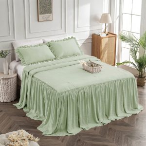 Bonlino Juego de colcha para cama King  Colcha de granja Colcha Chic Vintage Ropa de cama falda con volantes Colcha Colcha Dormitorio rústico ligero Bonlino Juego de colcha para cama King  Colcha de granja Colcha Chic Vintage Ropa de cama falda con volantes Colcha Colcha Dormitorio rústico ligero