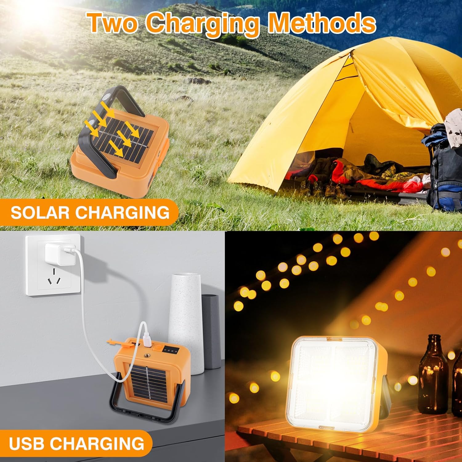 Luz solar portátil LED de trabajo, 2 piezas de 50 W, 400 lm (equivalente a 100 W) recargable de 80 LED, luz magnética con 4 modos de luz para fallo