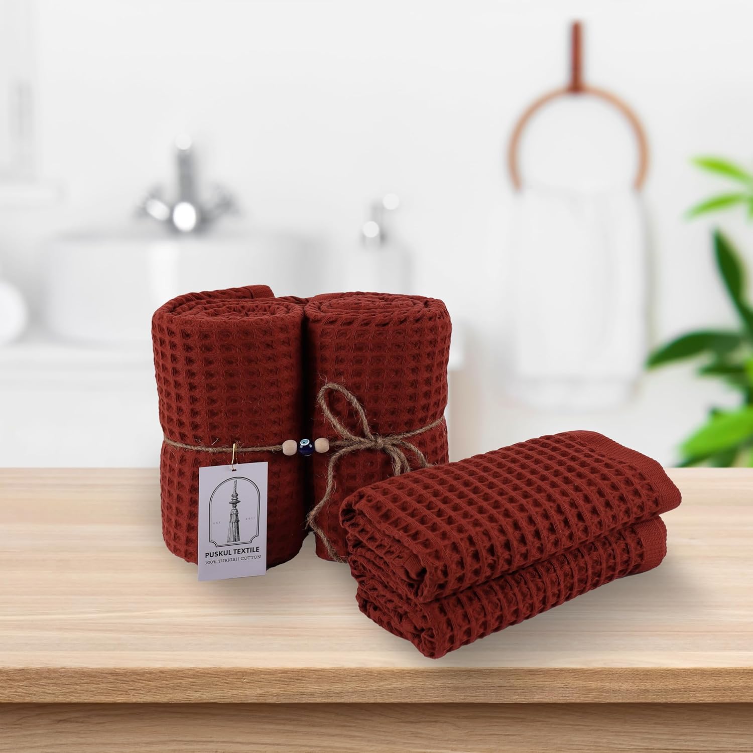 PÜSKÜL – Juego de 4 toallas para baño, 2 manos y 2 toallas de baño, 4 piezas (ladrillo)
