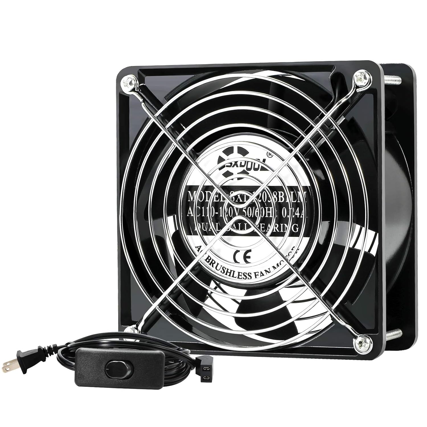 Ventilador de refrigeración axial de 4.7 in, CA 115 V 120 V 4.724 in x 1.496 in de alta velocidad CFM con cable de alimentación de interruptor, para