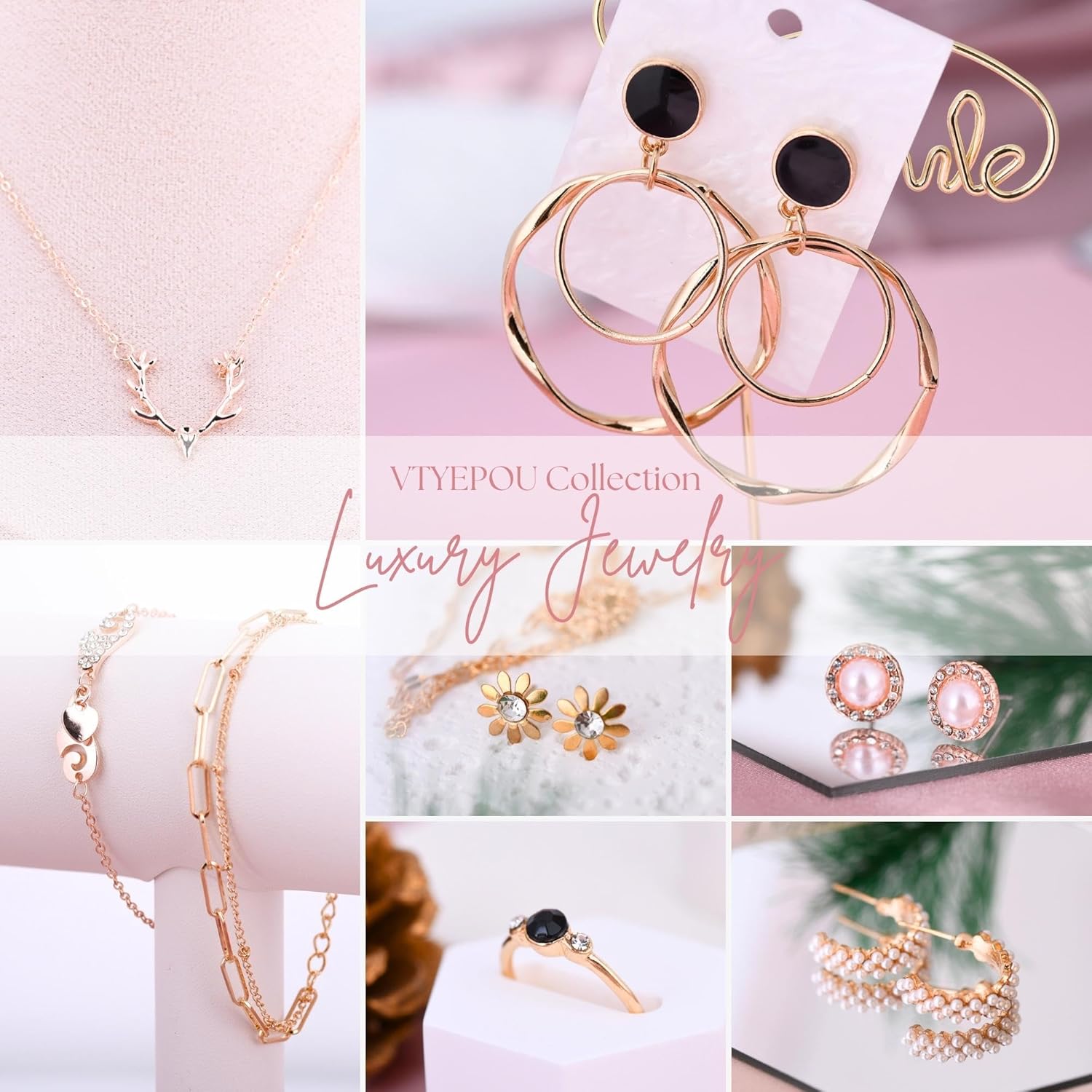 Calendario de Adviento para mujer, cuenta regresiva de Navidad, juego de joyas de moda de oro rosa 2024 para mujeres adultas y adolescentes, regalo