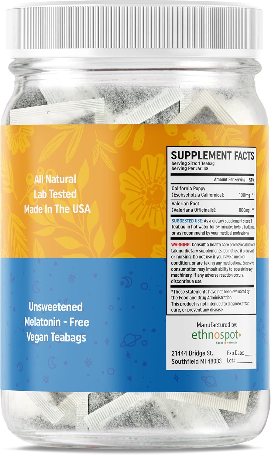 CaliPM – Té de hierbas para ayudar al sueño de raíz de valeriana de amapola de California, promueve el sueño profundo y un sueño más largo, reduce