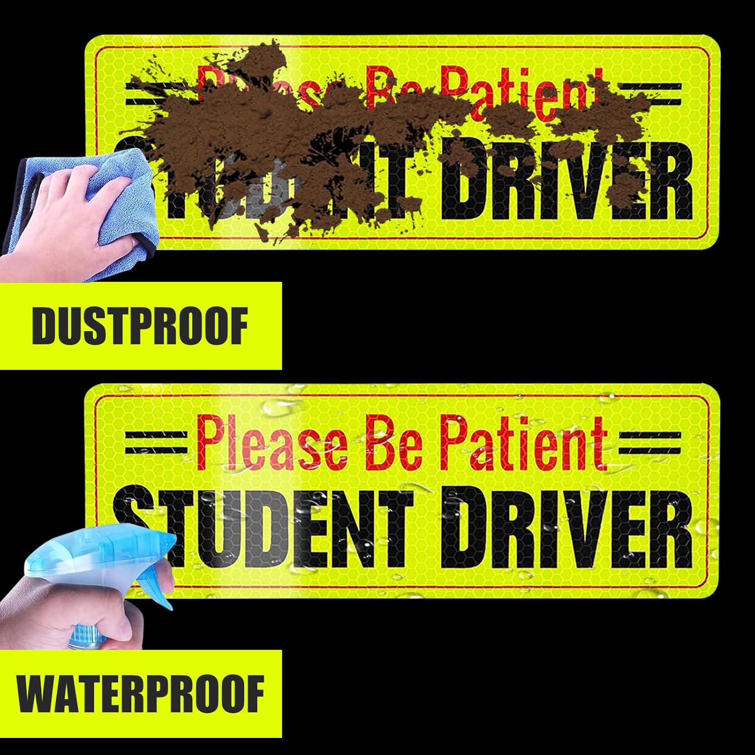 gunhunt 3 calcomanías reflectantes para la cola del automóvil, 3.54 x 9.44 pulgadas, “Student Driver”, accesorios de seguridad esenciales para