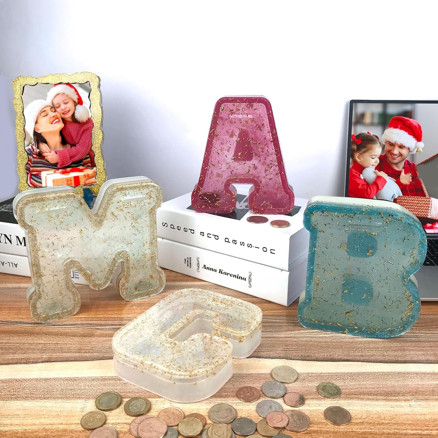 Grande ABC para caja de almacenamiento de letras M, molde organizador de molde de resina para joyería de bricolaje C caja de almacenamiento de