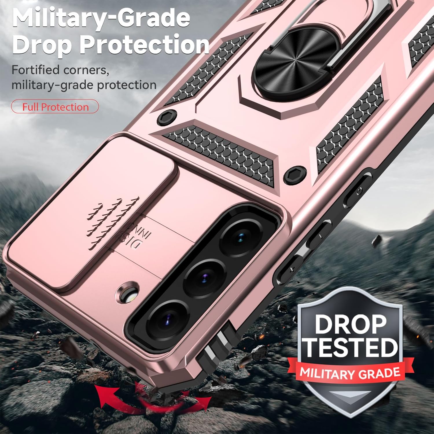 SKTGSLAMY Funda para teléfono Galaxy S22 Plus, con protectores de pantalla y funda para cámara, grado militar 16 pies. Funda protectora con función