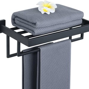 Alise Toallero, toallero con barras de toalla dobles para baño y lavabo, 16 pulgadas, acero inoxidable SUS 304, soporte de torre de montaje en Alise Toallero, toallero con barras de toalla dobles para baño y lavabo, 16 pulgadas, acero inoxidable SUS 304, soporte de torre de montaje en