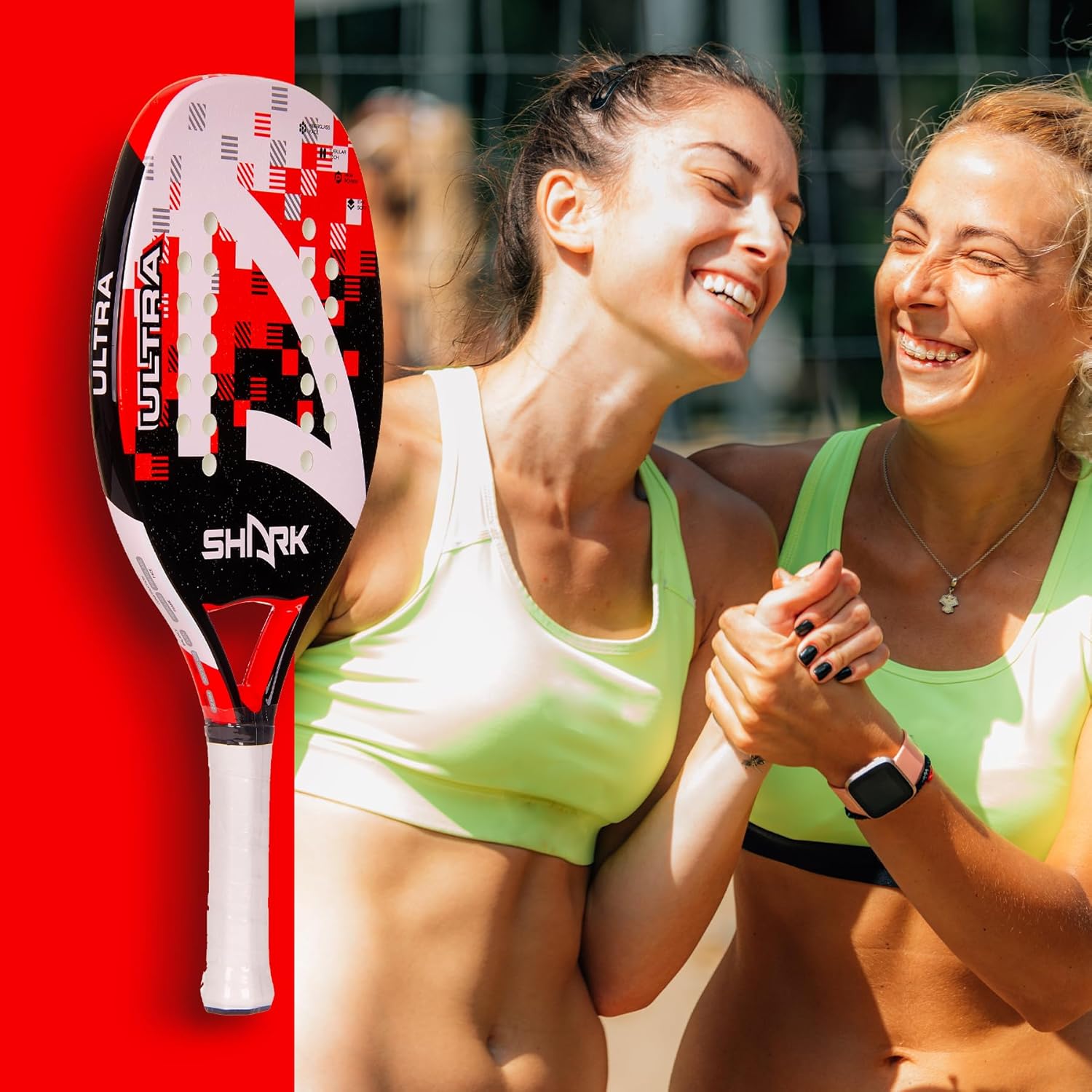 Shark Ultra – Raqueta profesional de tenis de playa  Nivel principiante  Marco de fibra de vidrio  núcleo suave de EVA  0.866 pulgadas de grosor
