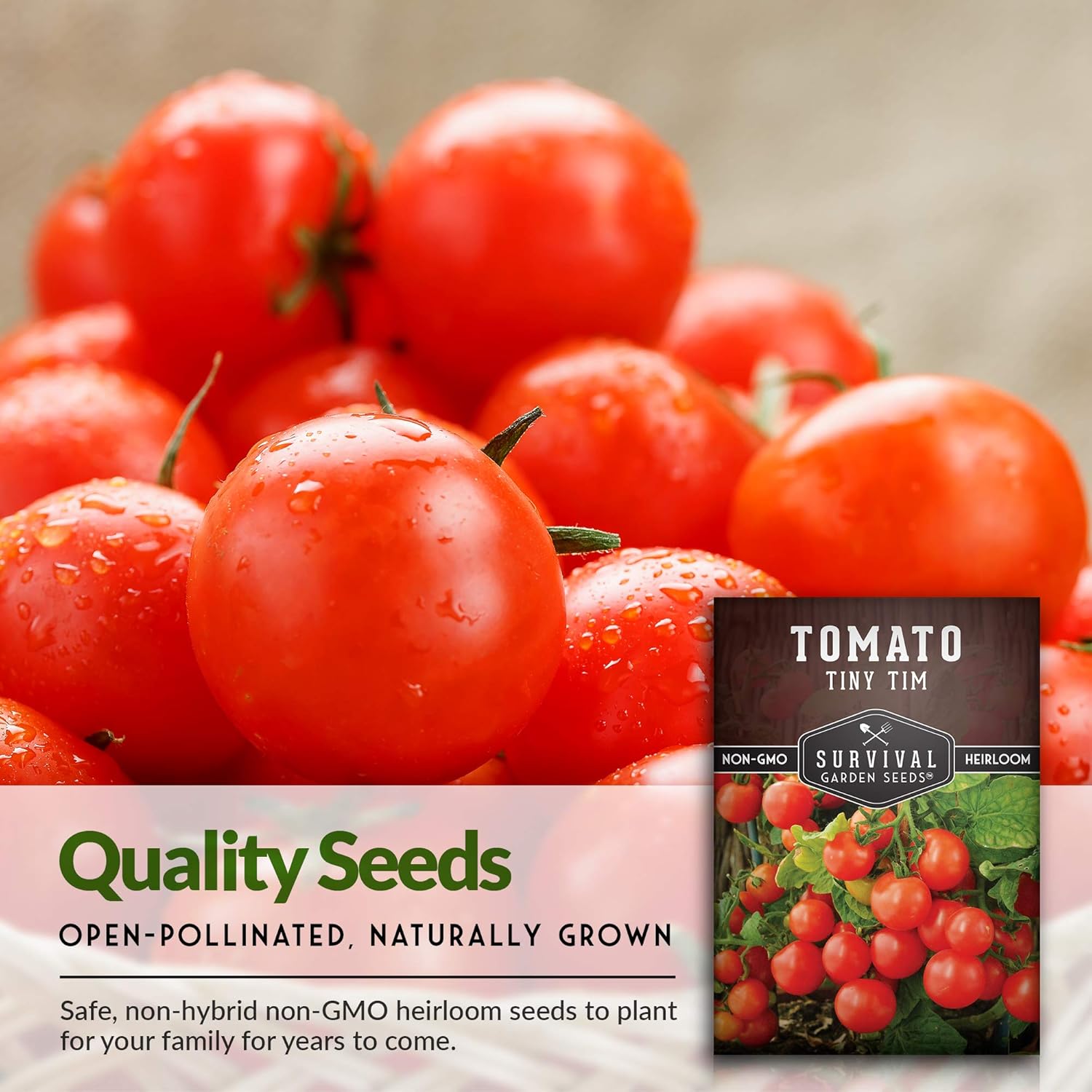 Survival Garden Seeds – Tiny Tim Semilla de tomate para plantar – Paquete con instrucciones para plantar y cultivar tomates pequeños en tu huerto