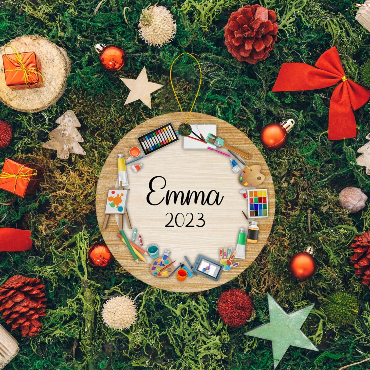 Adorno de artista 2024, adorno de Navidad personalizado para artista, adorno de dibujo personalizado para pintura, decoración de árbol de Navidad,