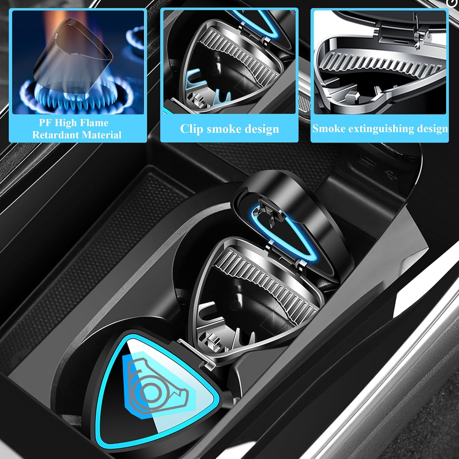 Cenicero para automóvil con tapa, a prueba de olores, cenicero sin humo, mini bote de basura para automóvil con luz LED recargable y línea USB