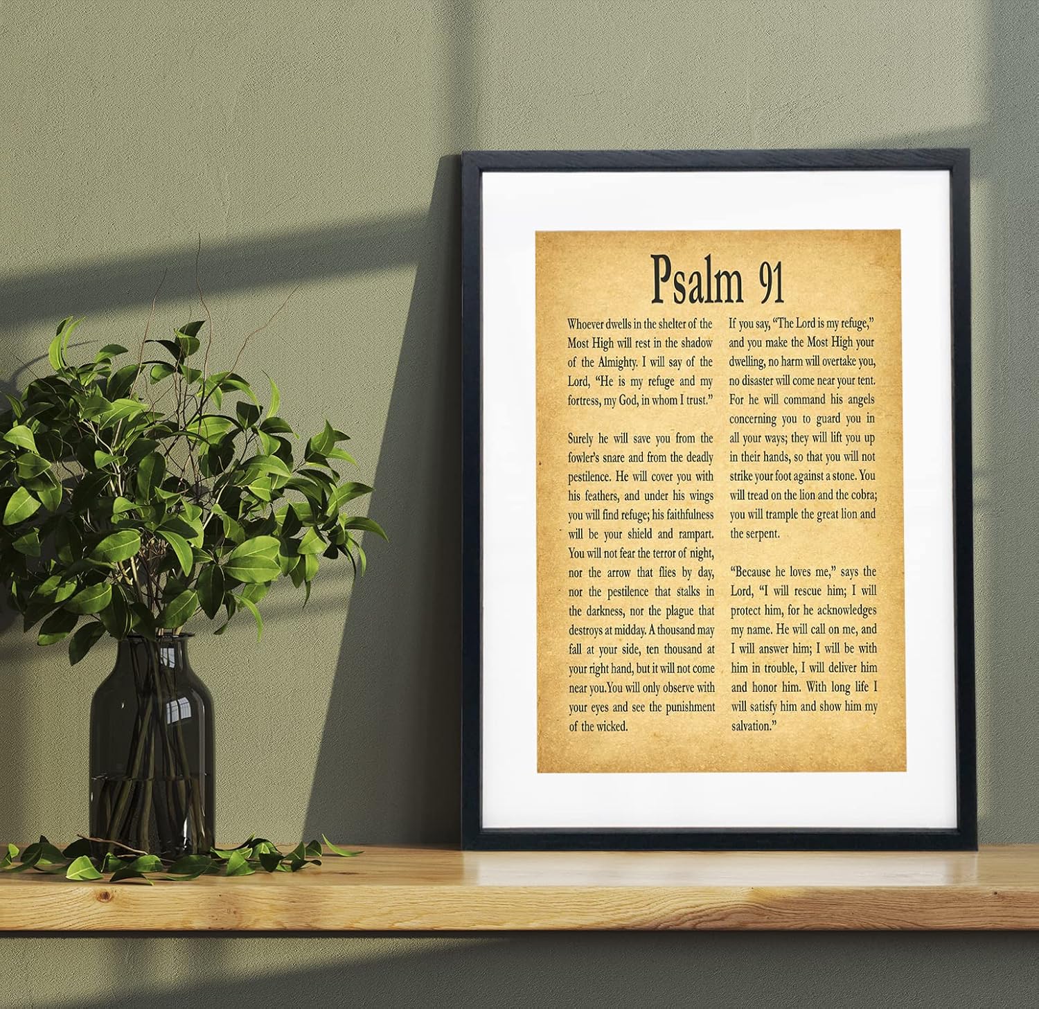 Póster enmarcado del Salmo 91 con impresión del Salmo 91, arte de pared cristiano, póster de regalo religioso Salmo 91, versículo de la Biblia,